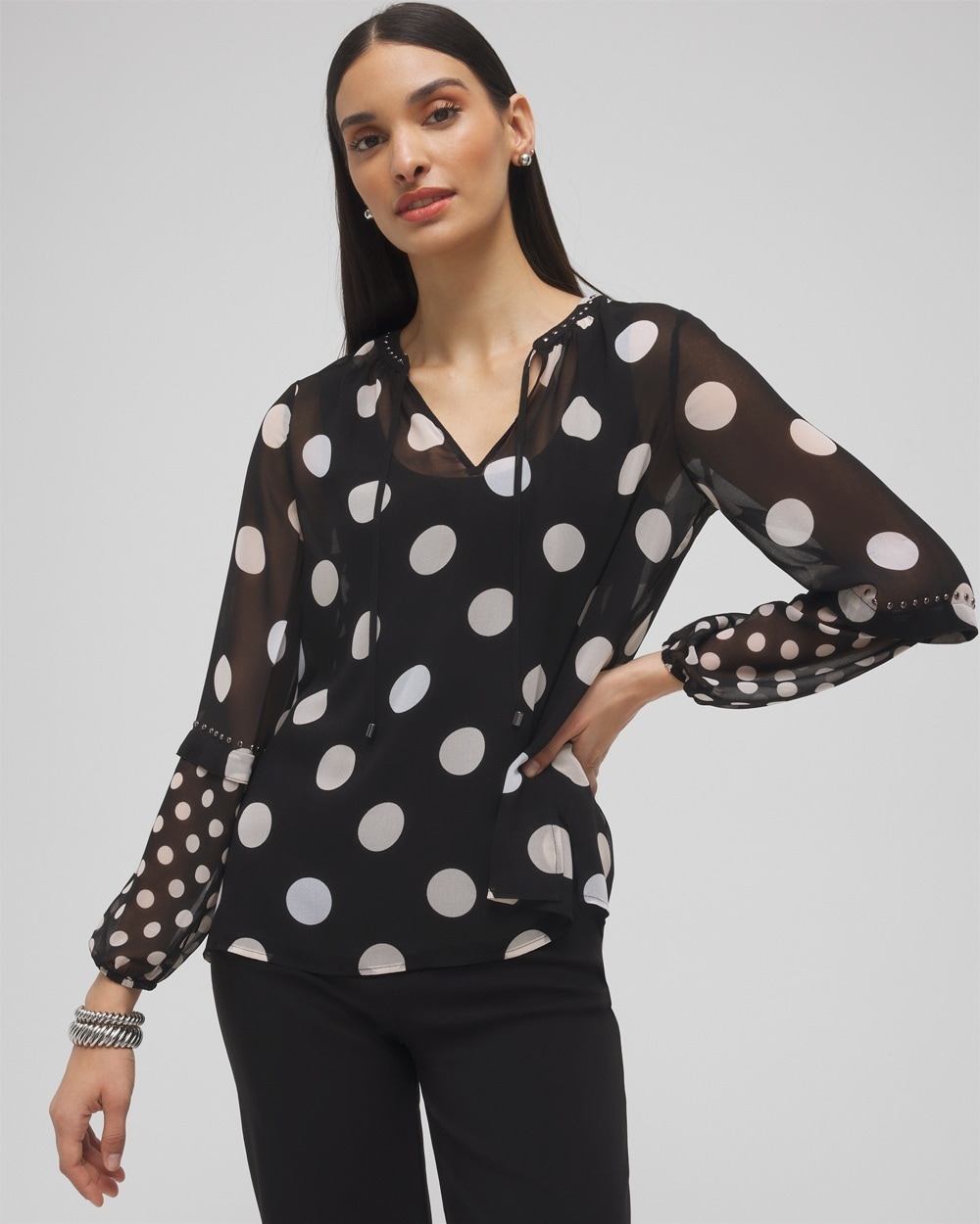 Chico's Matching Sets | Studded Split Neck Blouse Black