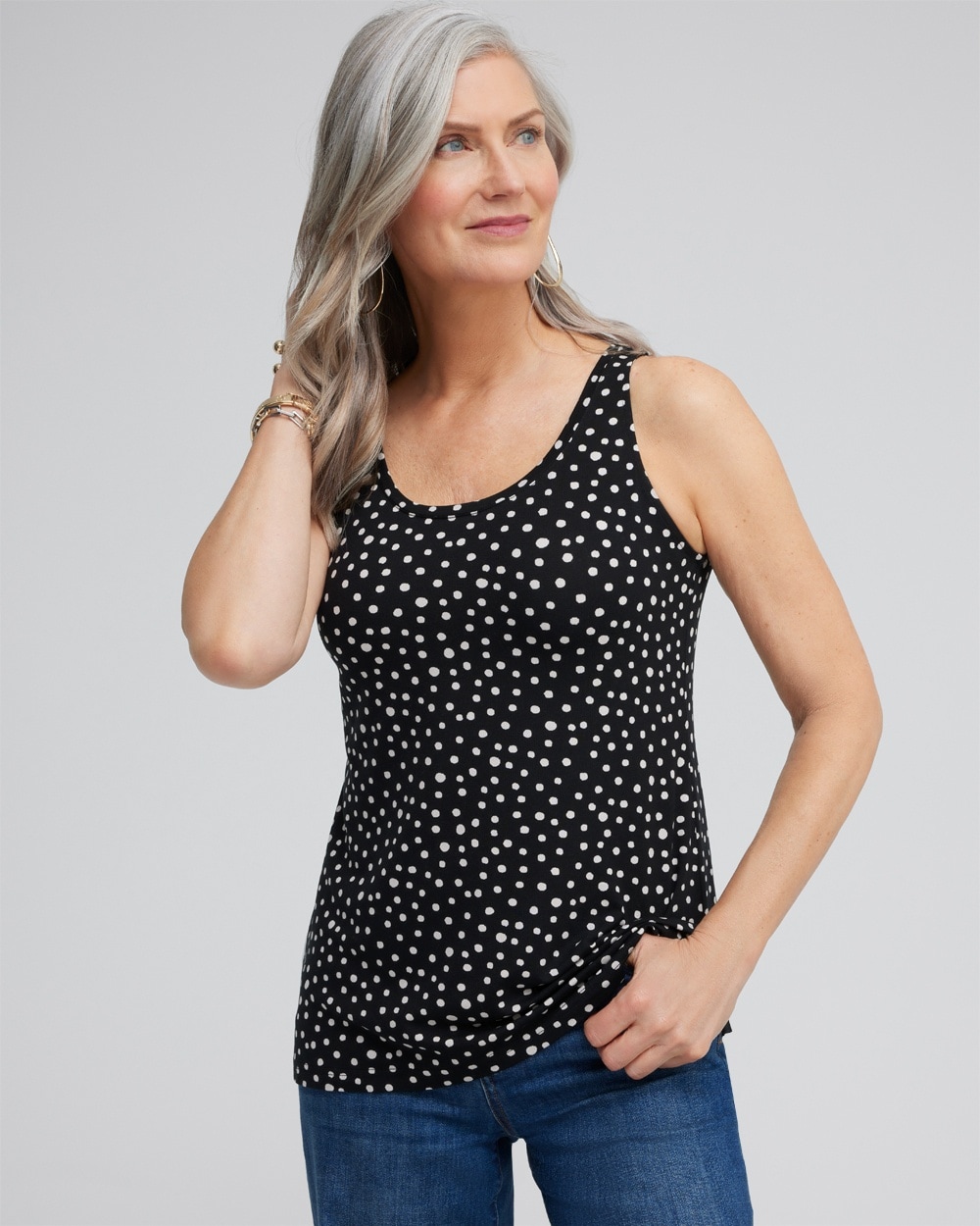 Chico's Tops | Touch of Cool™ Dots Polished Tank Black