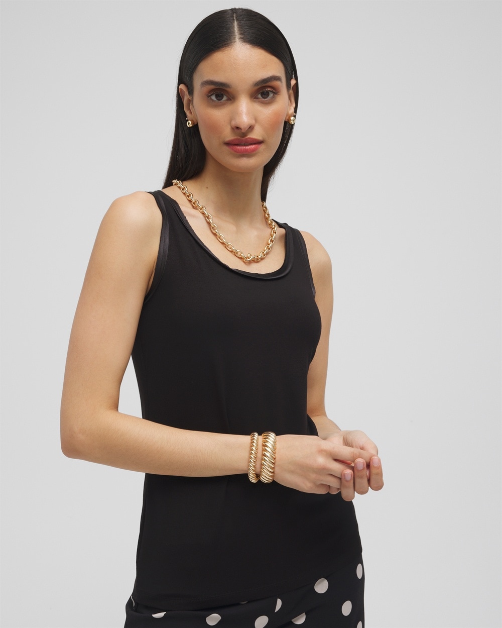 Chico's Tops | Touch of Cool™ Satin Trim Tank Black