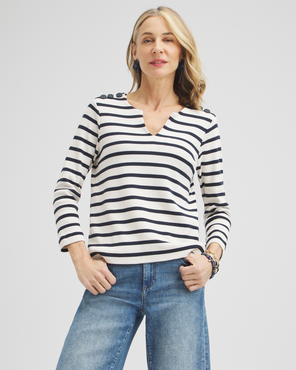 Chico's Tops | Stripe Cropped Top Classic Navy