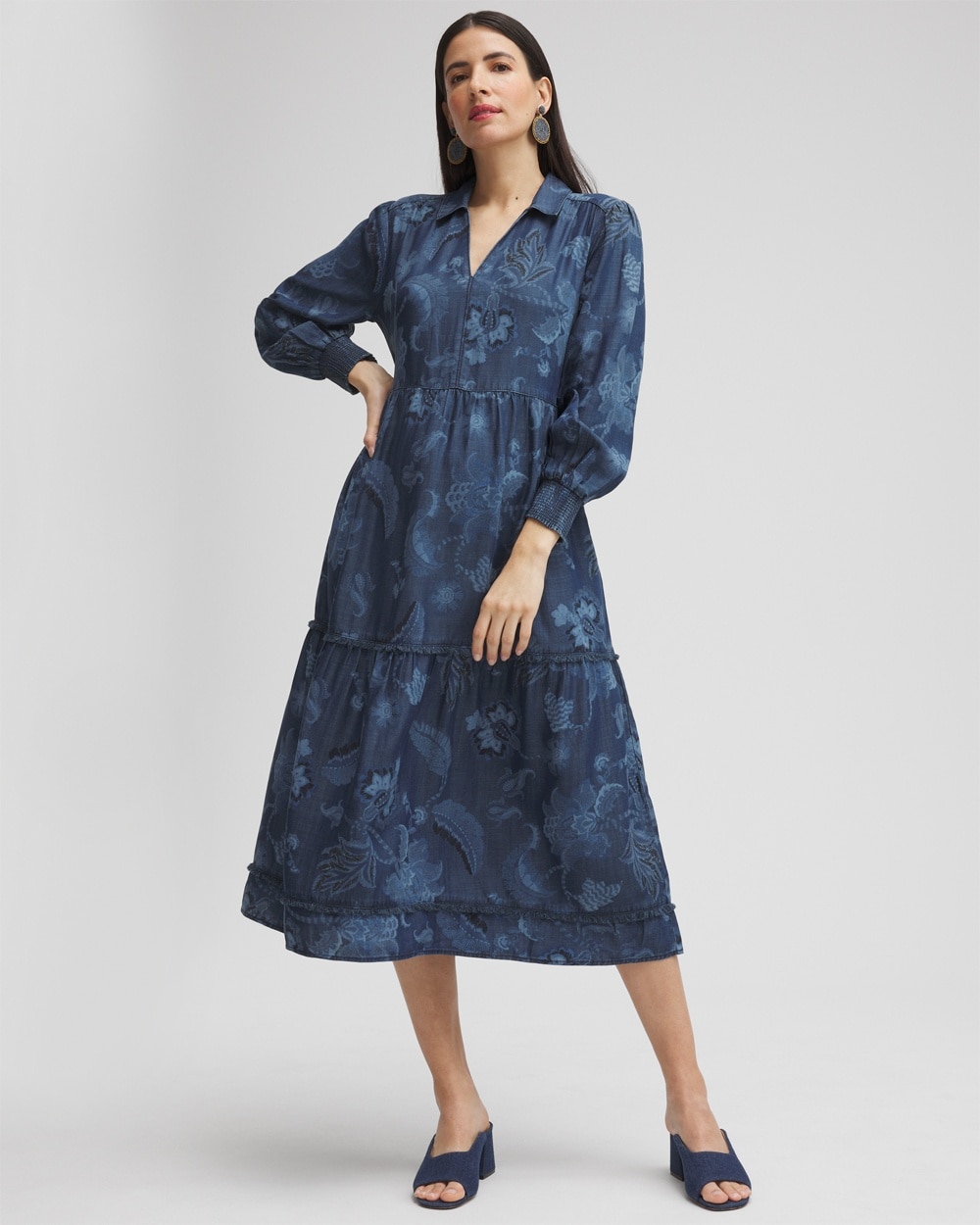 Chico's Dresses & Skirts | Chambray Fray Trim Tunic Dress Denim