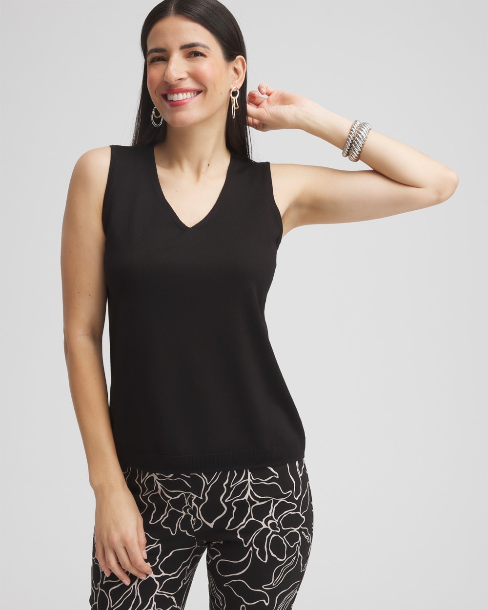 Chico's Sweaters | Spun Rayon V-neck Tank Black