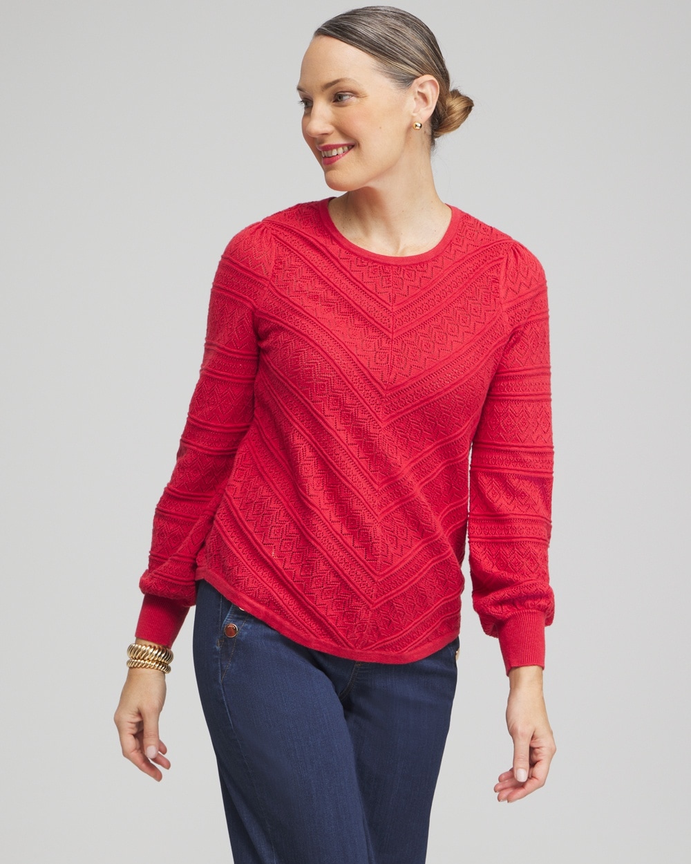 Chico's Sweaters | Pointelle Cashmere Blend Pullover Ginger Rose