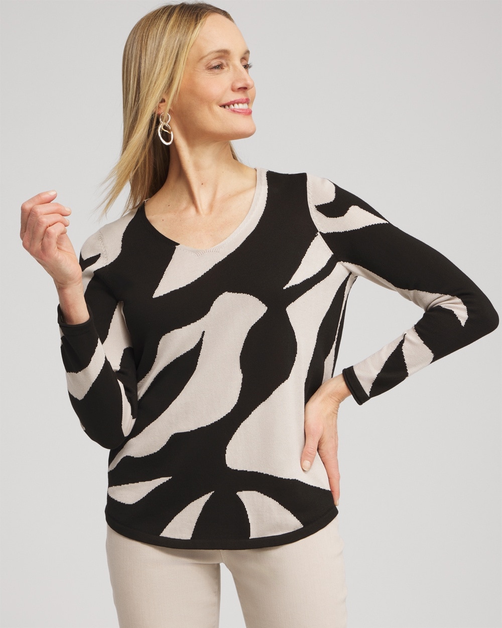 Chico's Sweaters | Abstract V-neck Pullover Sweater Black