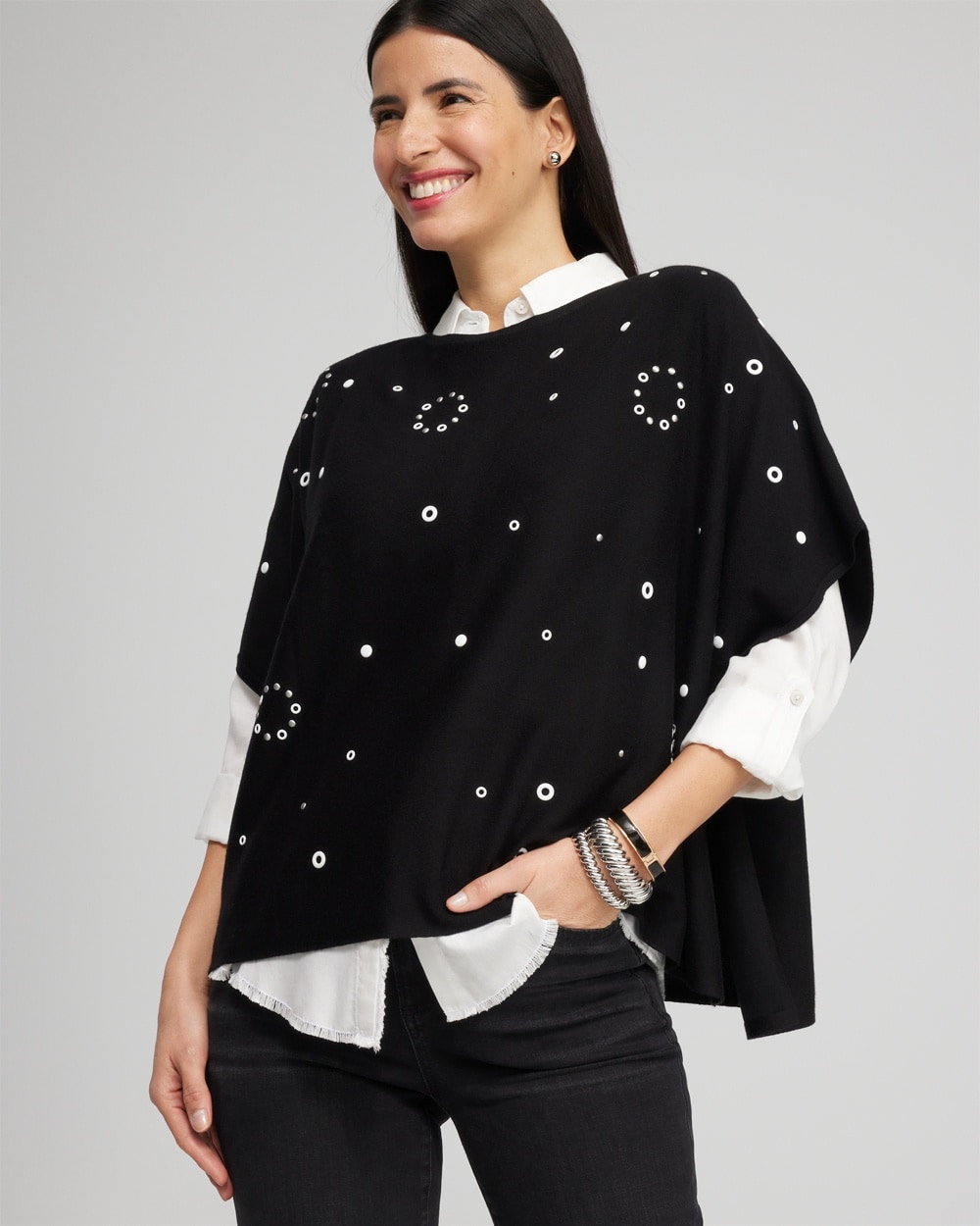 Chico's Scarves | Embellished Poncho Black