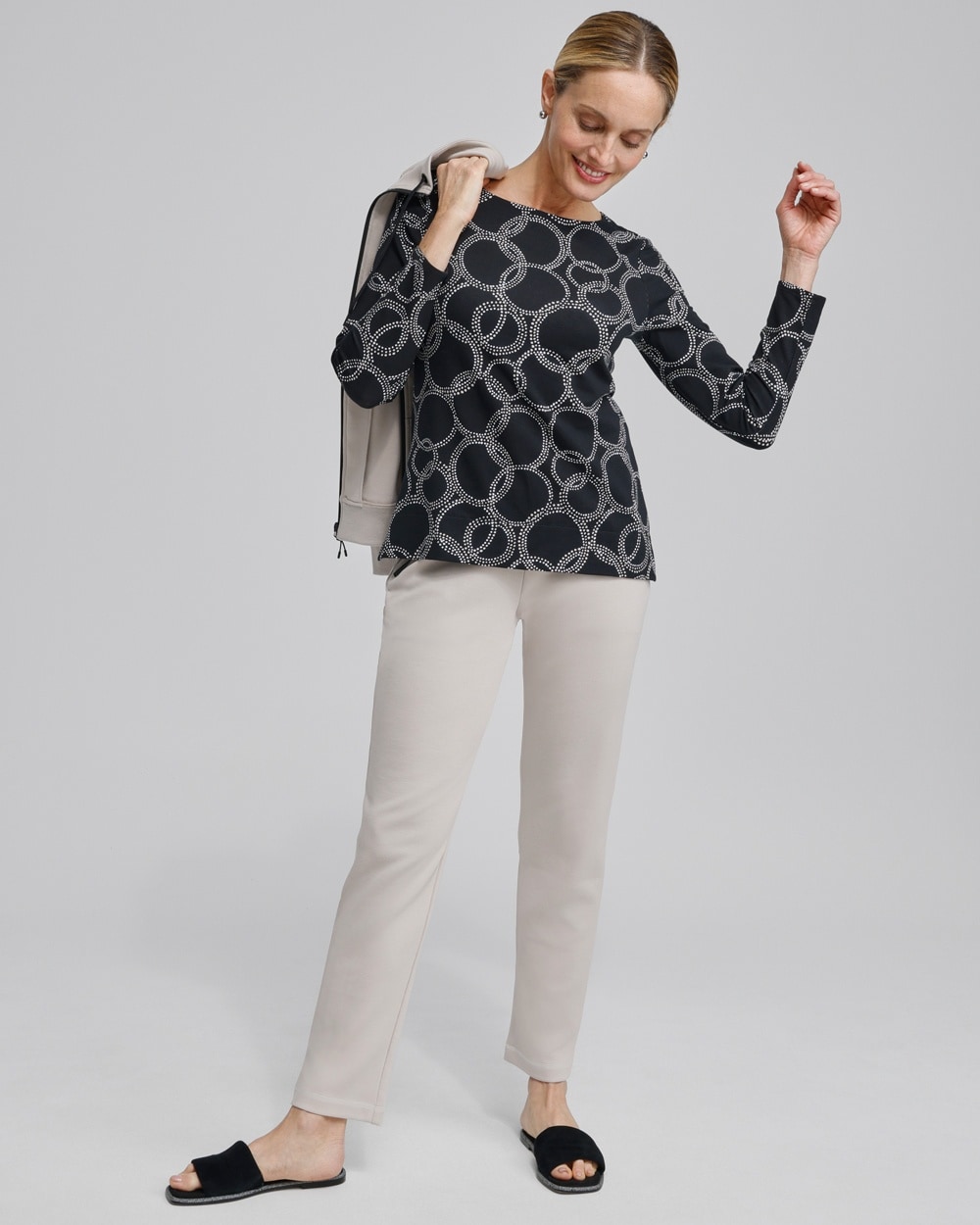 Chico's Swim | Zenergy® Dots Sweatshirt Smokey Taupe