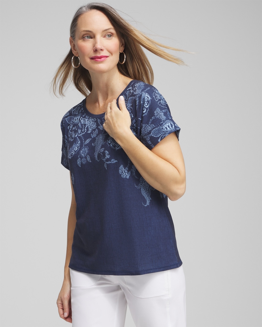 Chico's Swim | Zenergy® Floral Drop Shoulder Tee Classic Navy