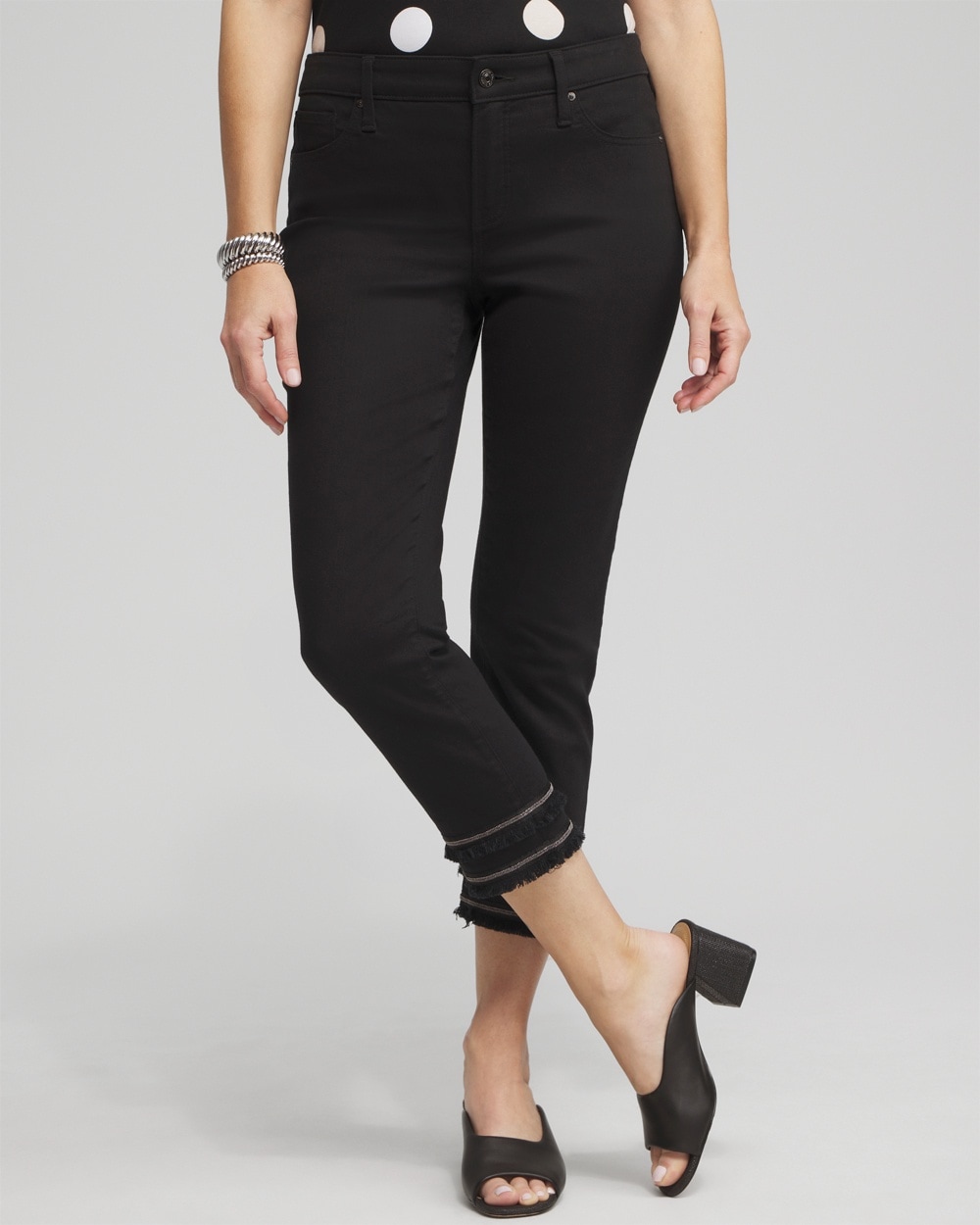 Chico's Jeans & Denim | Girlfriend Embellished Hem Crops Black