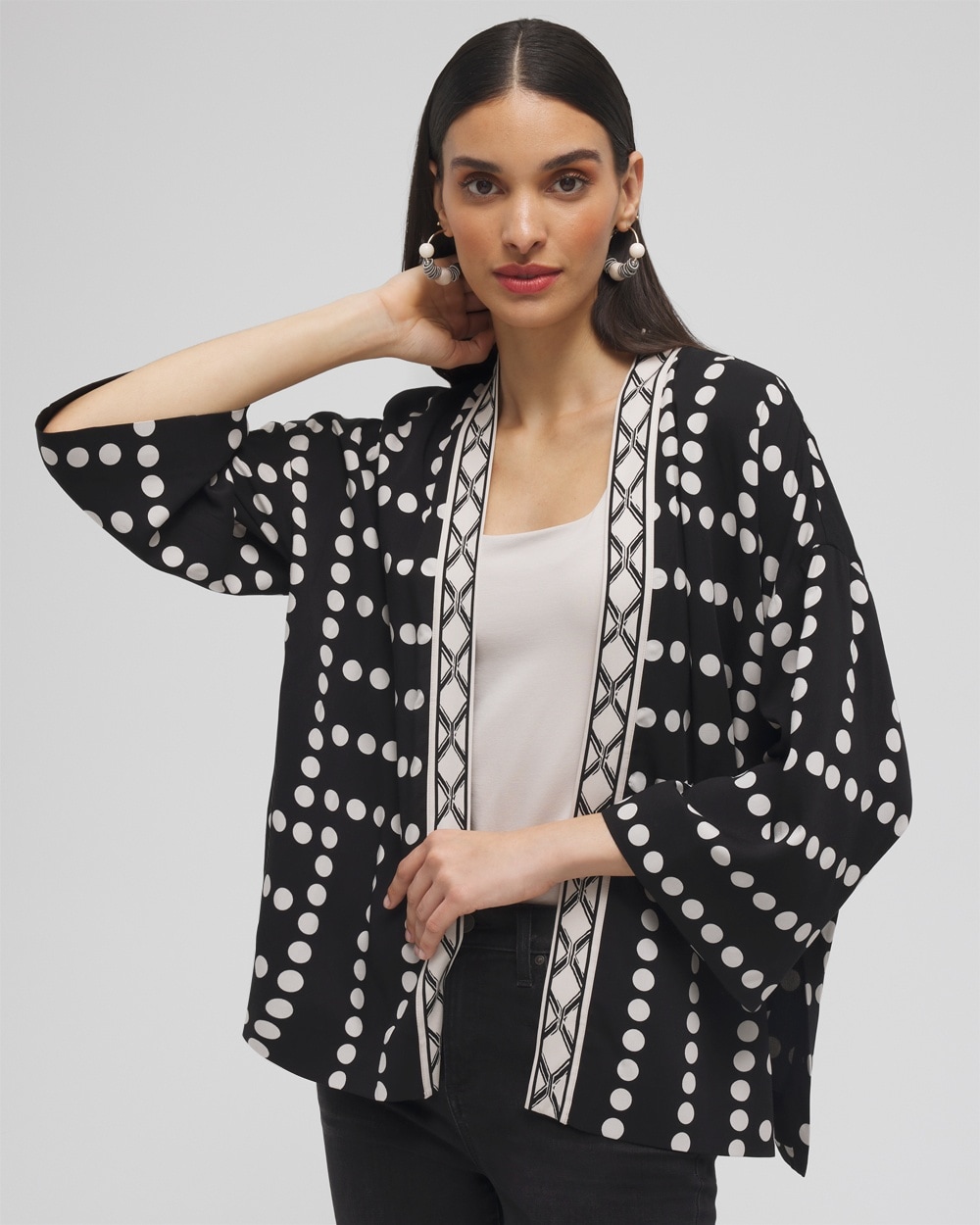 Chico's Scarves | Silk Blend Mixed Print Kimono Black