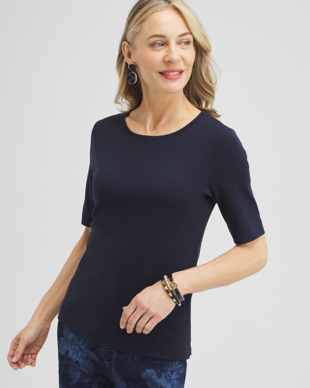 Chico's Tops | Everyday Elbow Sleeve Tee Classic Navy