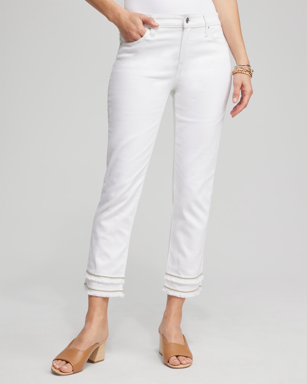 Chico's Jeans & Denim | No Stain Girlfriend Embellished Hem Crops Alabaster