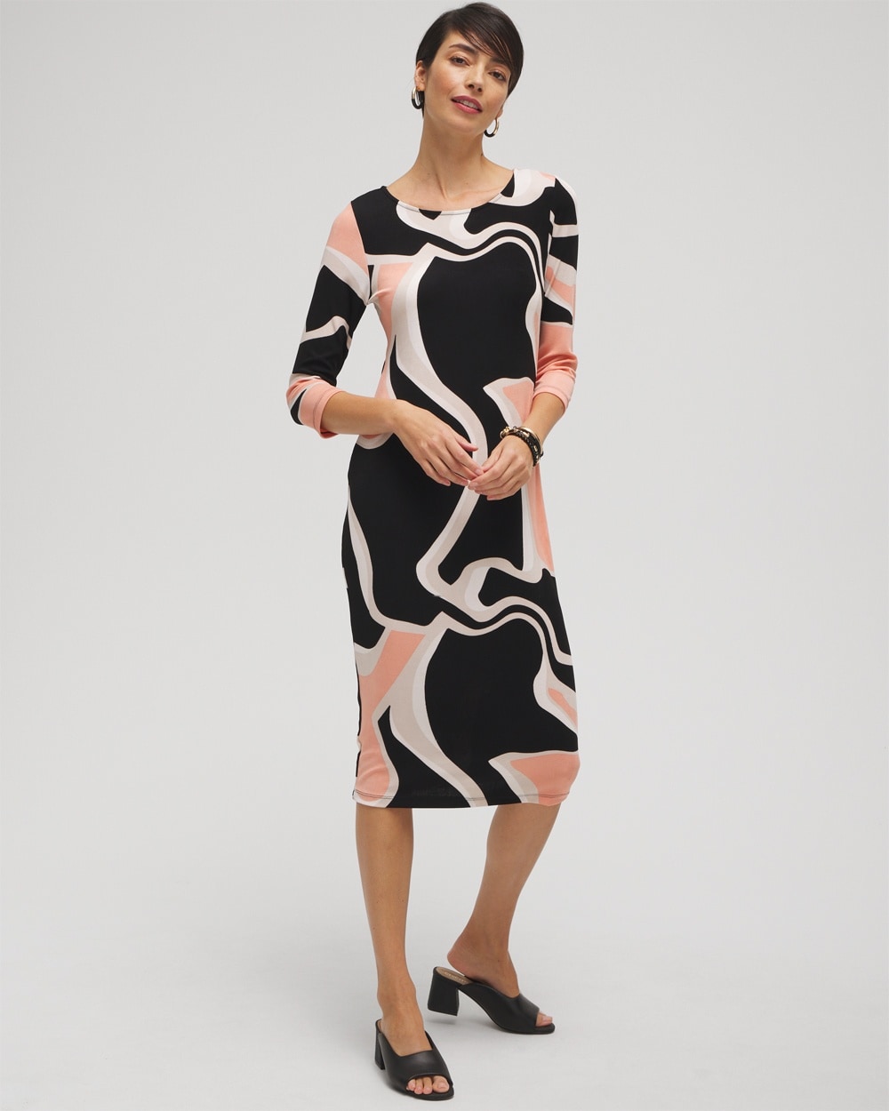 Chico's Dresses & Skirts | Travelers™ Abstract Print Classic Dress Pink Clay