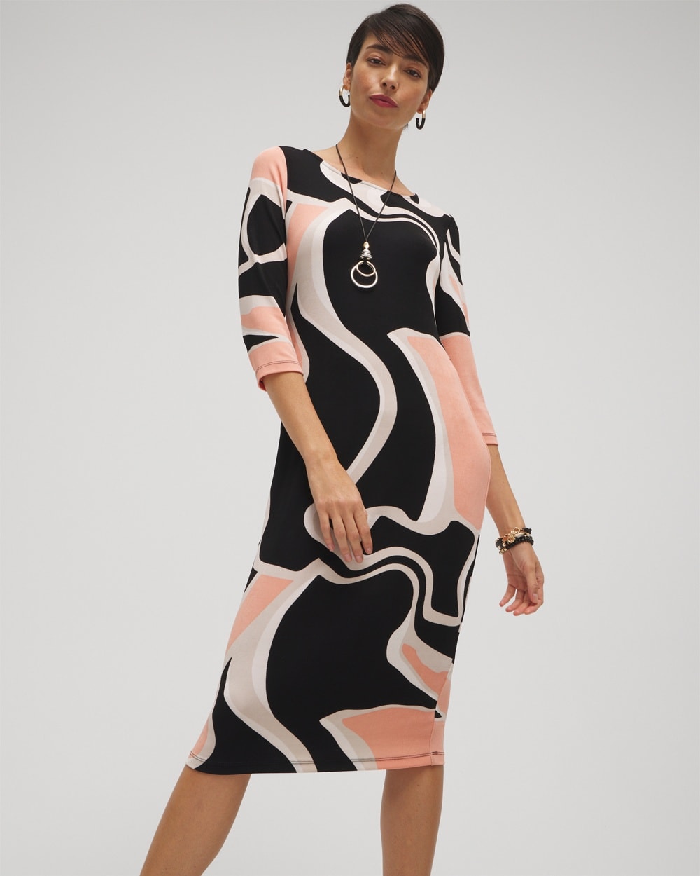 Chico's Dresses & Skirts | Travelers™ Abstract Print Classic Dress Pink Clay