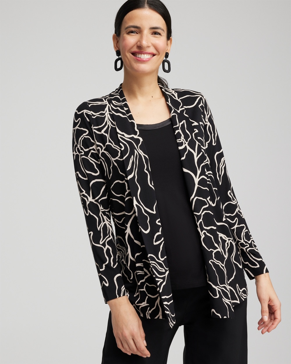 Chico's Tops | Touch of Cool™ Floral Easy Cardigan Black