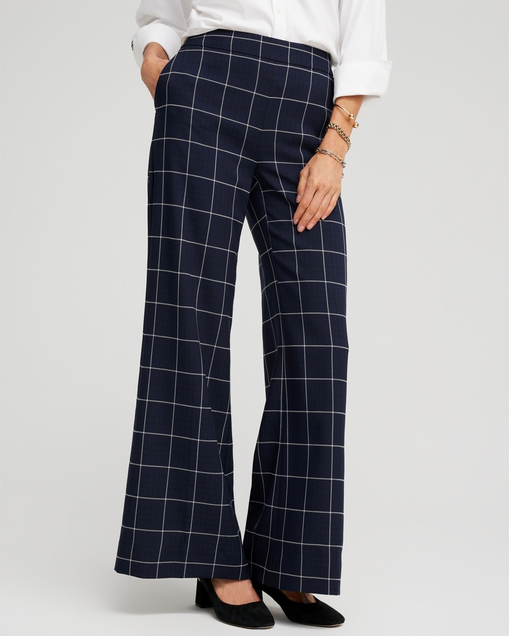 Chico's Pants | Jacquard Flare Trousers Classic Navy