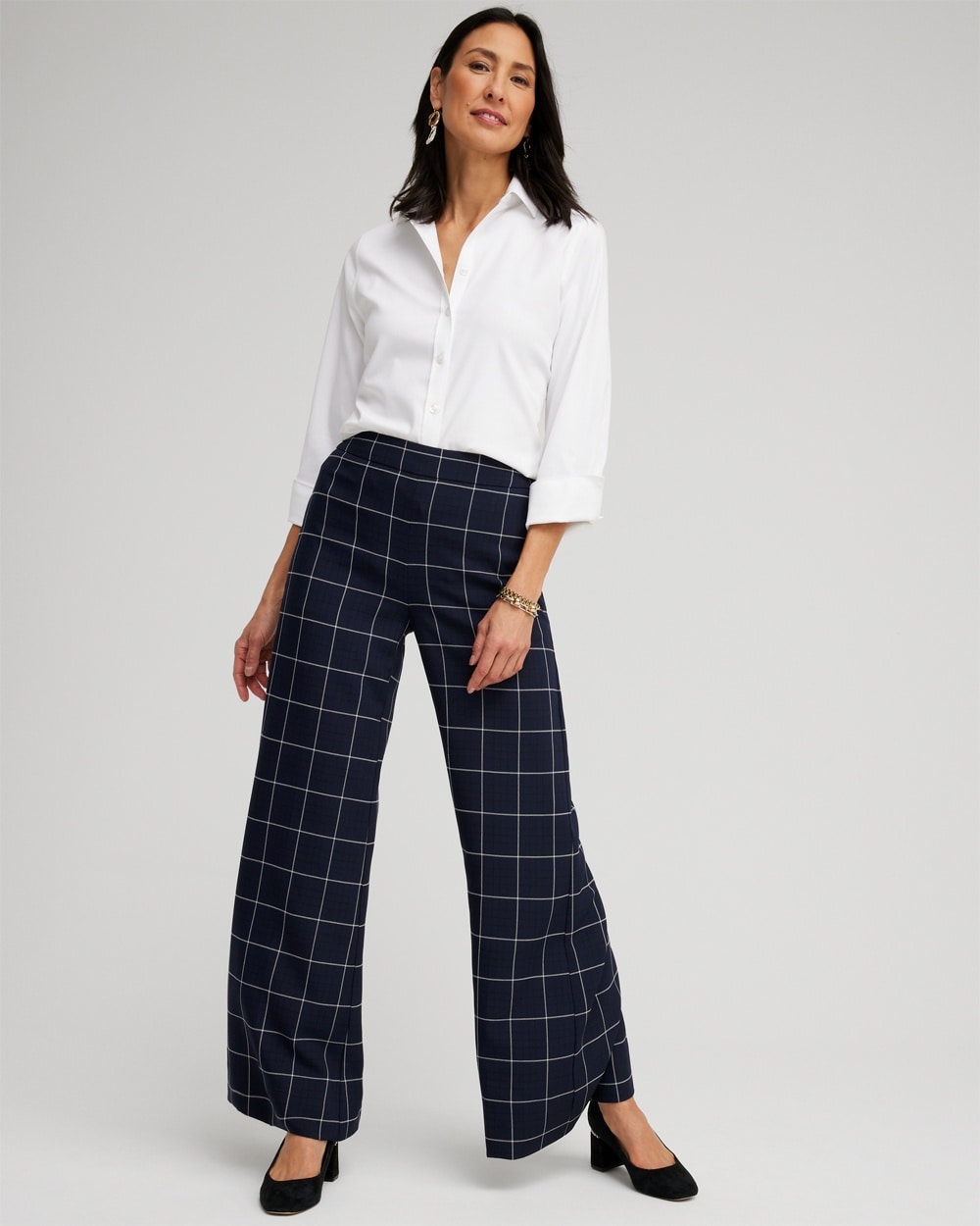 Chico's Pants | Jacquard Flare Trousers Classic Navy