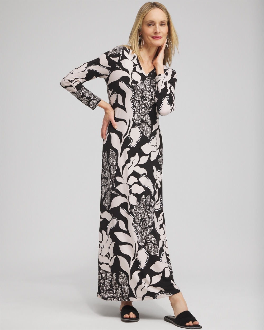 Chico's Dresses & Skirts | V-neck Vine Print Maxi Dress Black