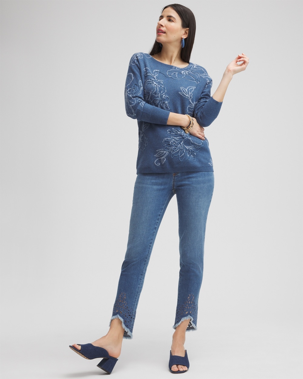 Chico's Jeans & Denim | Eyelet Tulip Hem Pull-on Ankle Jeggings Aquaria Indigo