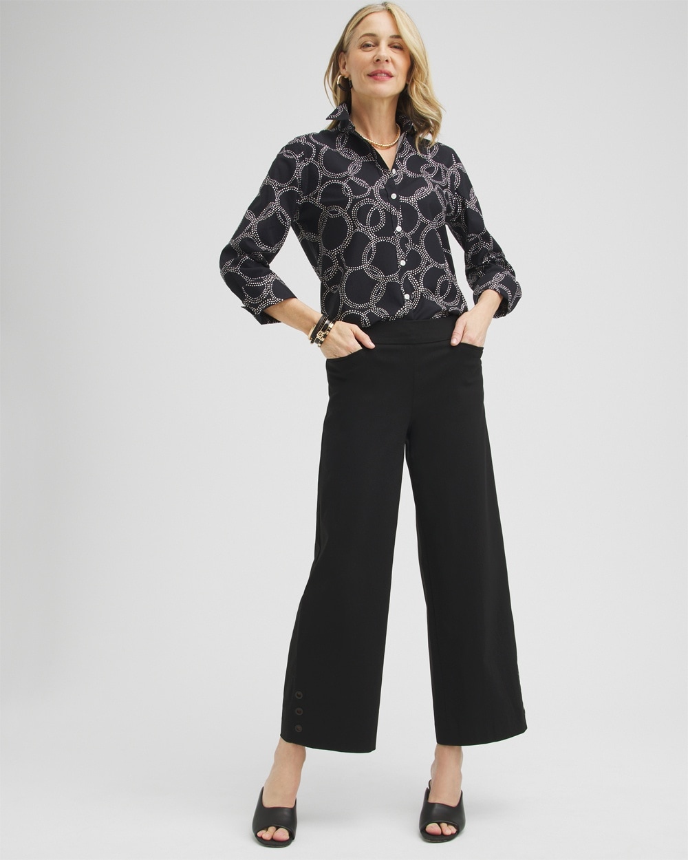 Chico's Dresses & Skirts | Brigitte Grommet Wide Leg Pants Black