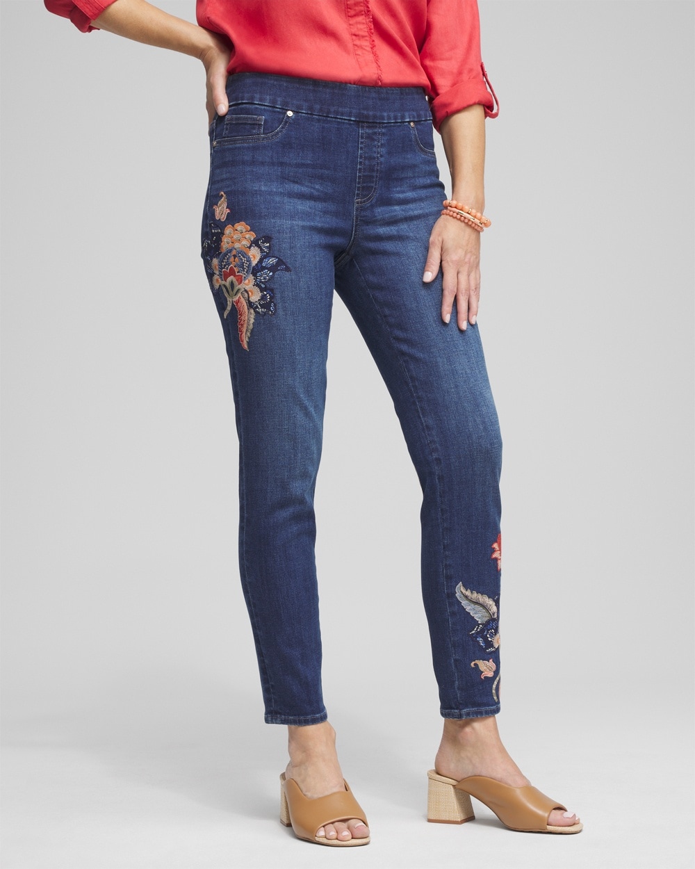 Chico's Jeans & Denim | Embroidered Pull-on Ankle Jeggings Marina Bay Indigo