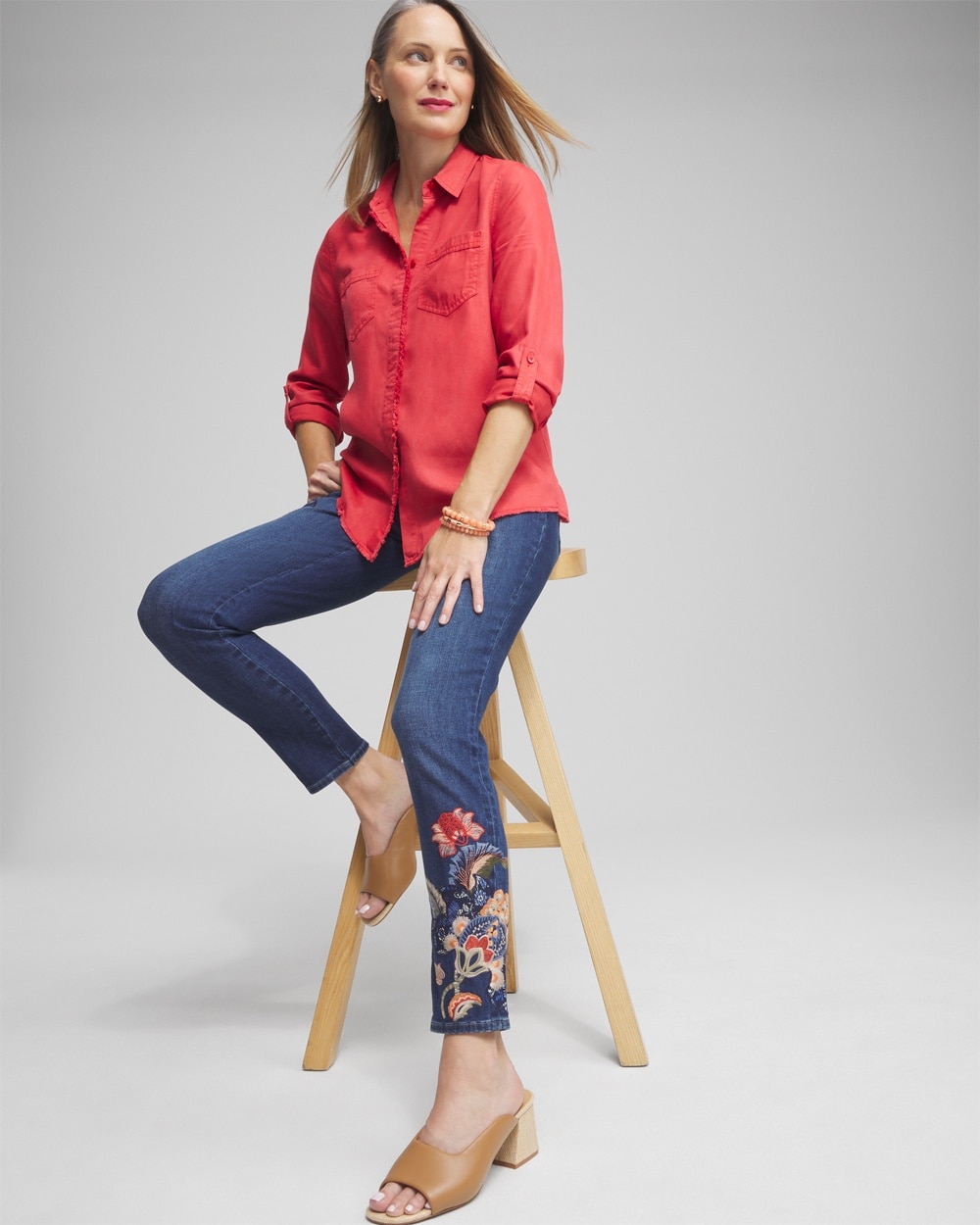 Chico's Jeans & Denim | Embroidered Pull-on Ankle Jeggings Marina Bay Indigo