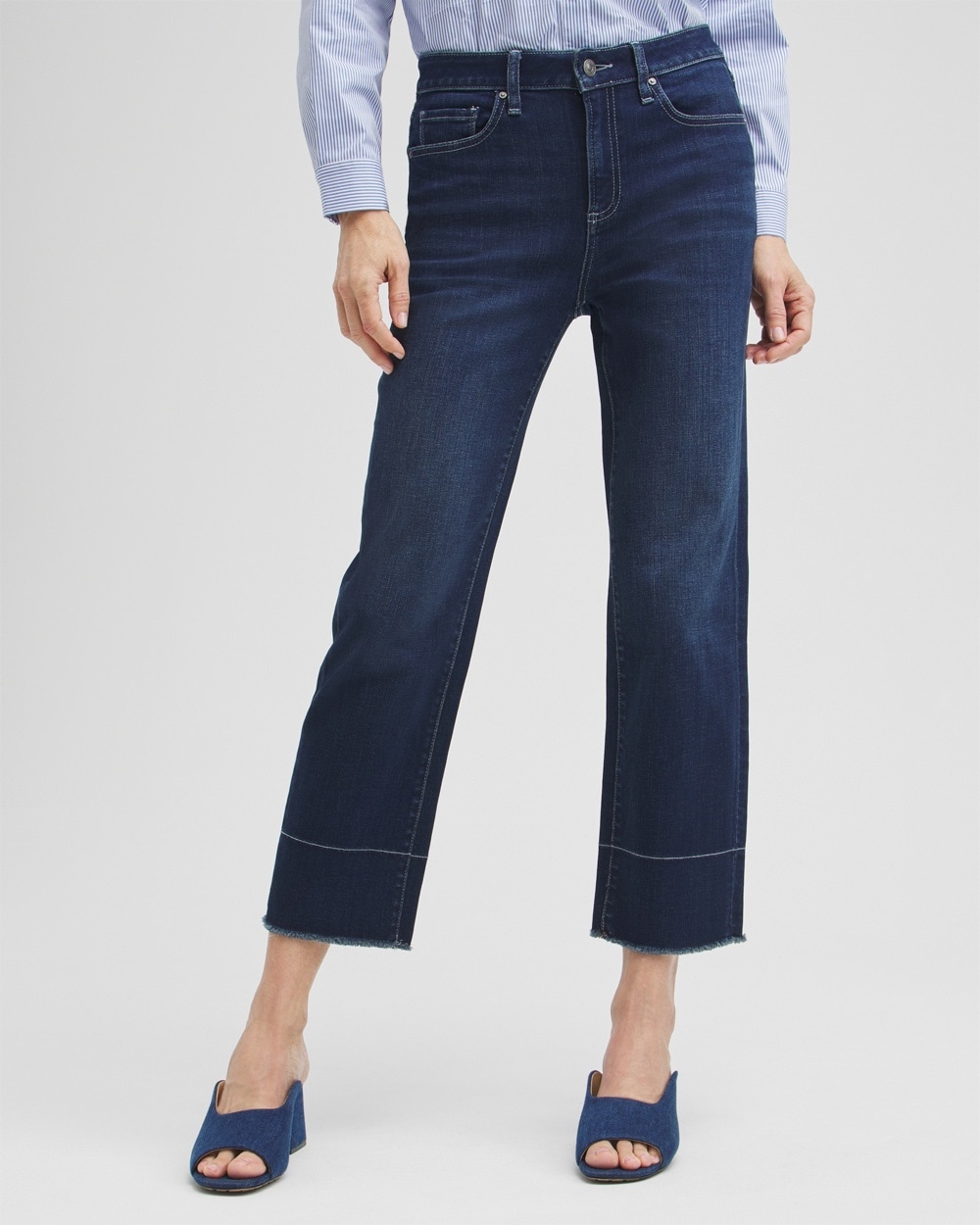 Chico's Jeans & Denim | High Rise Fray Hem Straight Crops STRATUS BR