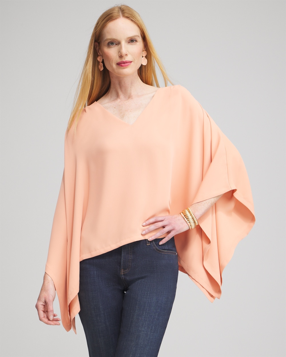 Chico's Scarves | Pleated V-neck Poncho Pink Clay