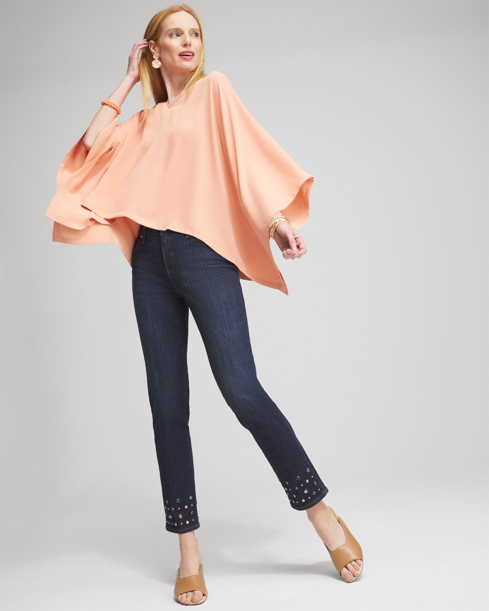 Chico's Scarves | Pleated V-neck Poncho Pink Clay