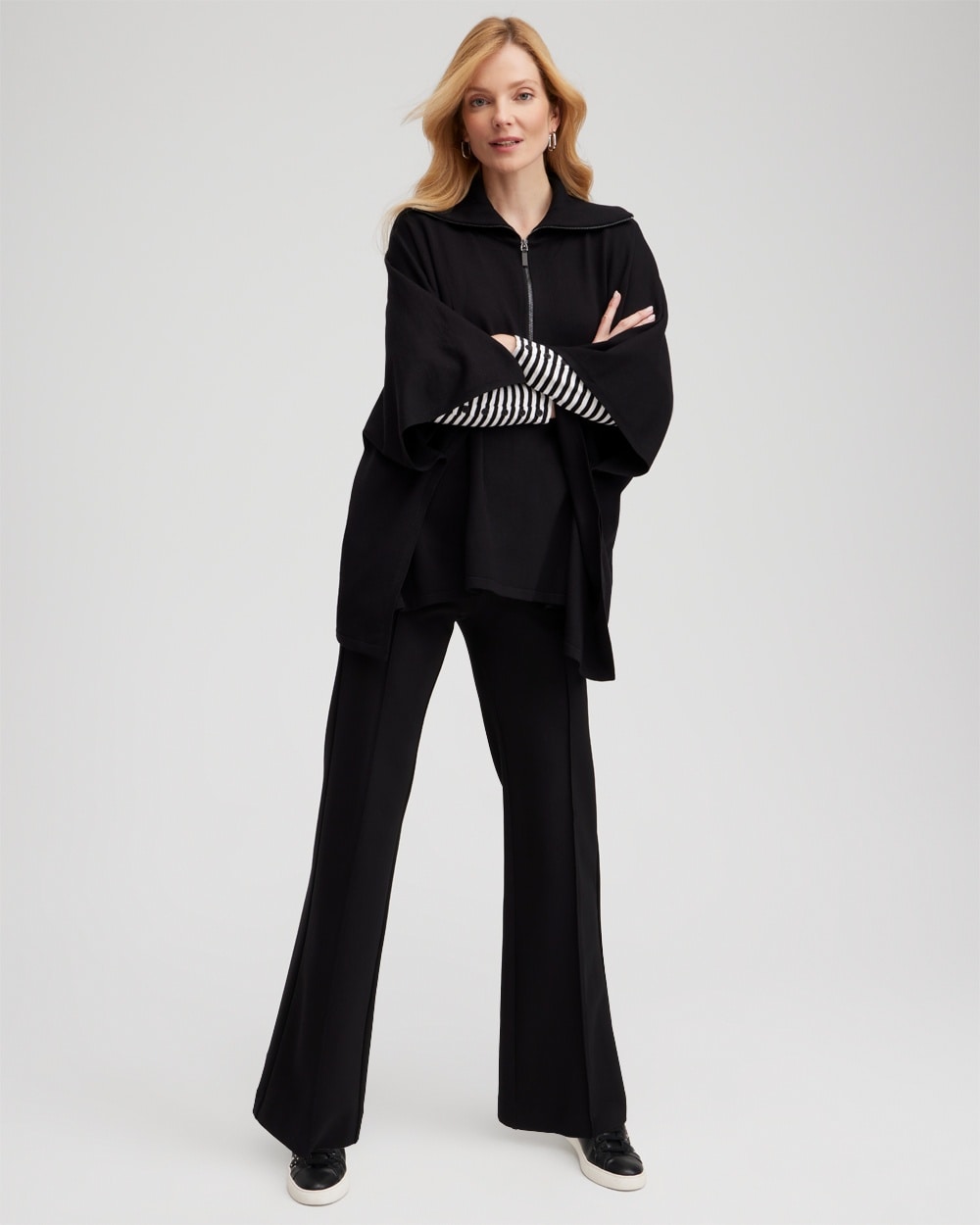 Chico's Pants | Ponte Pintuck Wide Leg Pants Black