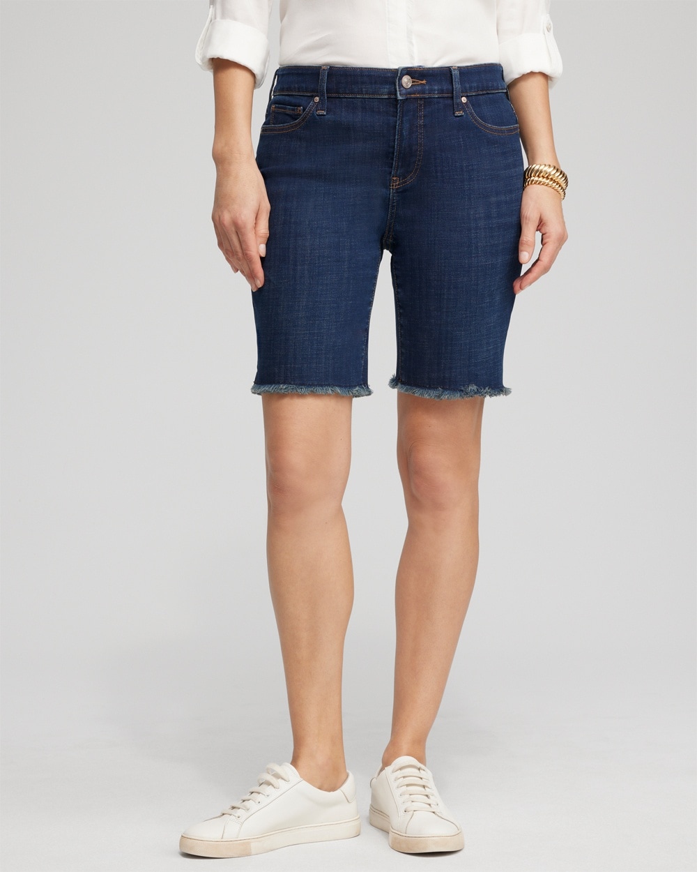 Chico's Jeans & Denim | Girlfriend 7" Fray Hem Shorts Rainier Indigo